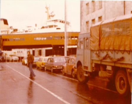 RXP586. Photo taken at Ostende waiting for ferry for the UK at end of a Kathmandu - London (24 August 1976 departure. Driver Phil Colbert (EM Christine Roberts)