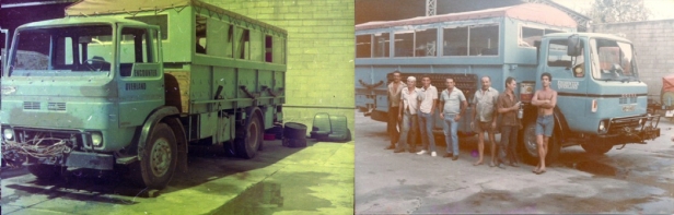 WBH648S - before and after shots of rebuild, Aug/Sep 1984 in Rio de Janeiro, before leaving on a South America Circle expedition with Leader/Driver Bruce Watkins and Chris Robinson (trainee)